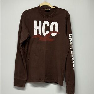 Vintage Y2K Hollister California Long Sleeve Logo Shirt Brown Men's Small